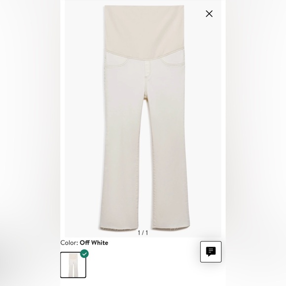MANGO Over the Bump Raw Hem Crop Flare Maternity Off White Jeans Size 8 - Picture 1 of 5
